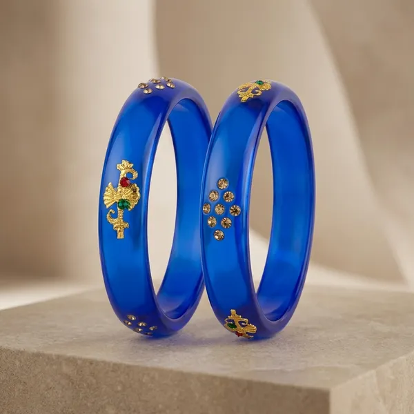 Blue_Glass_Gold_Embellished_Bangle_Set_For_Women