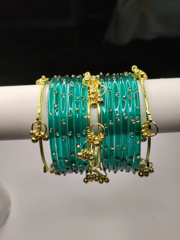 Turquoise_Enamel_Gold_Plated_Kashmiri_Bangle_Set_For_Women