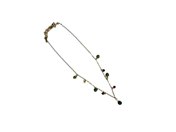 Green_Beaded_Charm_Necklace_With_Metallic_Chain_For_Women