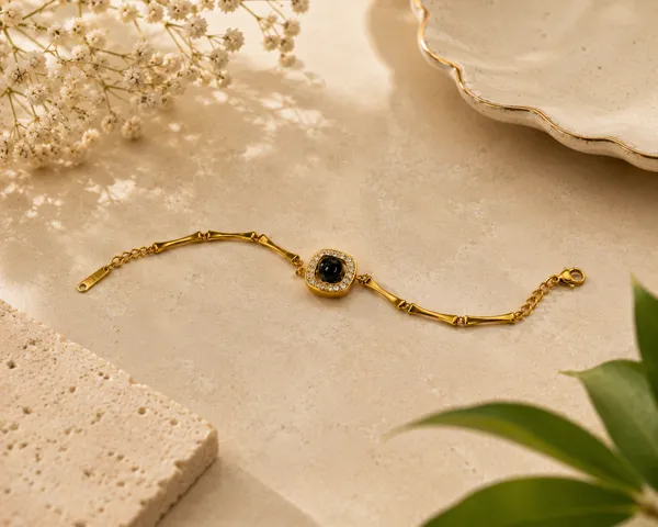 Gold_Metal_Chain_Black_Stone_Accent_Bracelet_For_Women