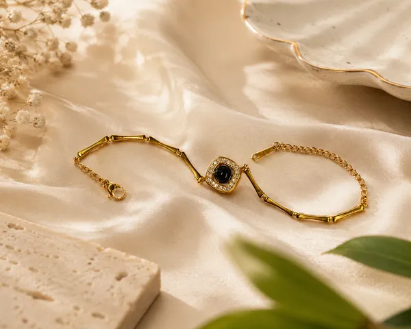 Gold_Metal_Chain_Black_Stone_Accent_Bracelet_For_Women