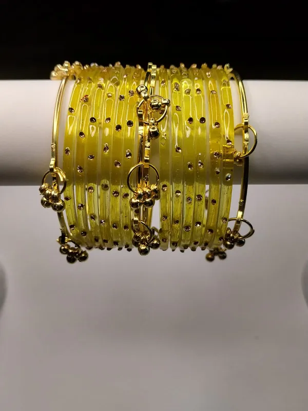 Yellow_Acrylic_Gold_Accent_Embellished_Kashmiri_Bangle_Set_For_Women