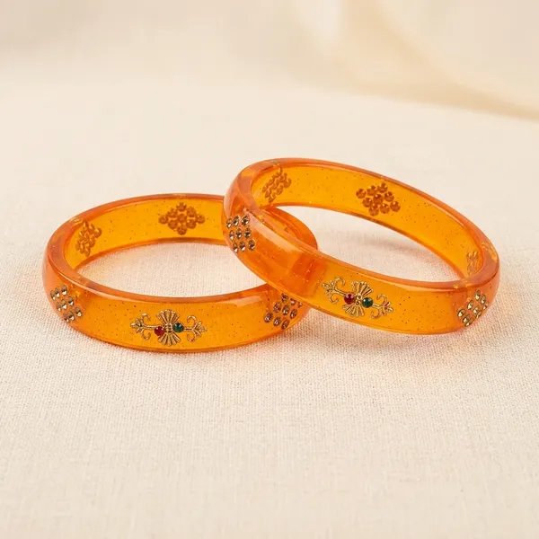 Orange_Resin_Gold_Sequin_Embellished_Bangle_Set_For_Women