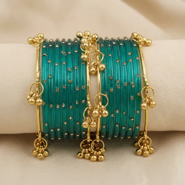 Turquoise_Enamel_Gold_Plated_Kashmiri_Bangle_Set_For_Women