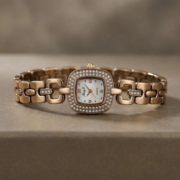 Bronze_Stainless_Steel_Floral_Chain_Link_Bracelet_Watch_For_Women