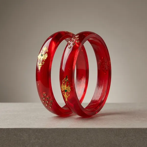 Red_Resin_Gold_Foil_Floral_Bangle_Set_For_Women