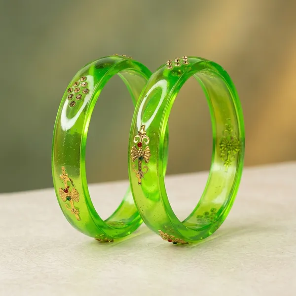 Green_Resin_Gold_Embellished_Bangle_Set_For_Women