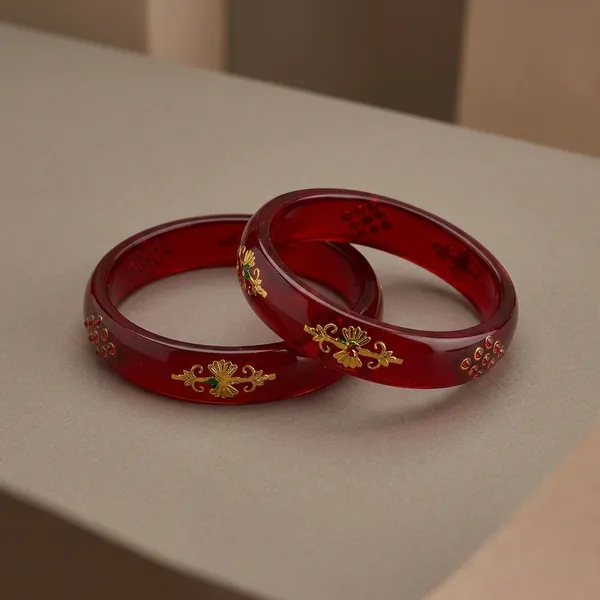 Dark_Red_Resin_Gold_Motif_Traditional_Bangle_Set_For_Women