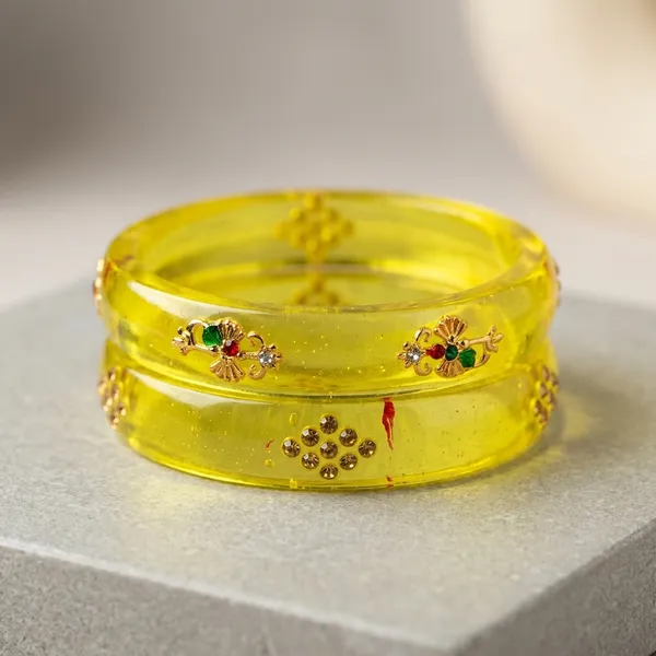 Yellow_Resin_Floral_Peacock_Motif_Bangle_Set_For_Women