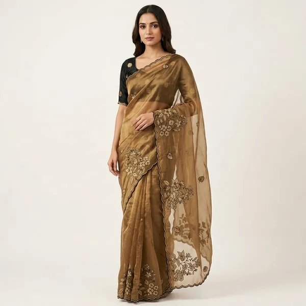 Golden_Brown_Georgette_Embroidered_Sequin_Saree_For_Women