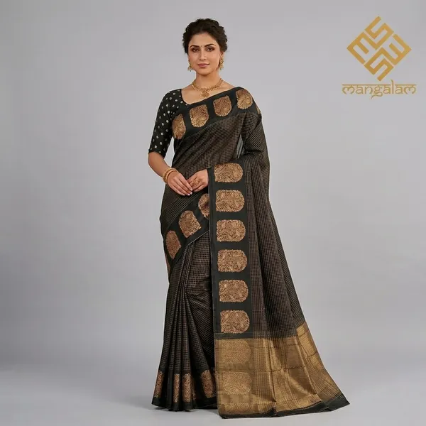 Blue_And_Black_Mysore_Crepe_Golden_Woven_Motif_And_Mysore_Crepe_Golden_Brocade_Border_Saree_For_Women_Pack_Of_2