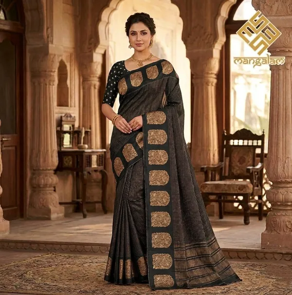 Blue_And_Black_Mysore_Crepe_Golden_Woven_Motif_And_Mysore_Crepe_Golden_Brocade_Border_Saree_For_Women_Pack_Of_2