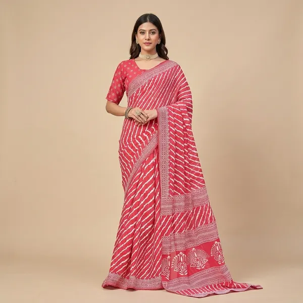 Pink_Dull_Moss_Leheriya_Print_Zari_Border_Saree_For_Women
