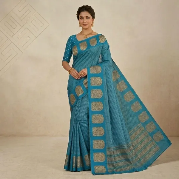 Blue_And_Black_Mysore_Crepe_Golden_Woven_Motif_And_Mysore_Crepe_Golden_Brocade_Border_Saree_For_Women_Pack_Of_2