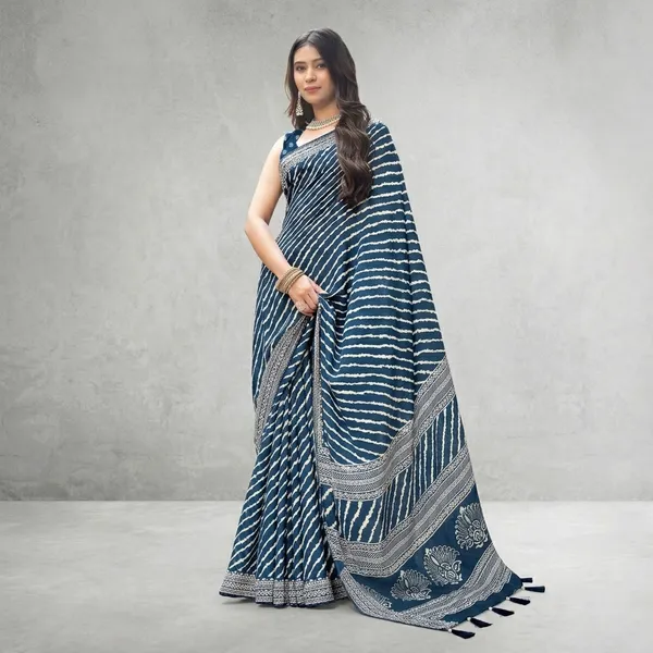 Blue_White_Dull_Moss_Diagonal_Stripe_Printed_Saree_For_Women