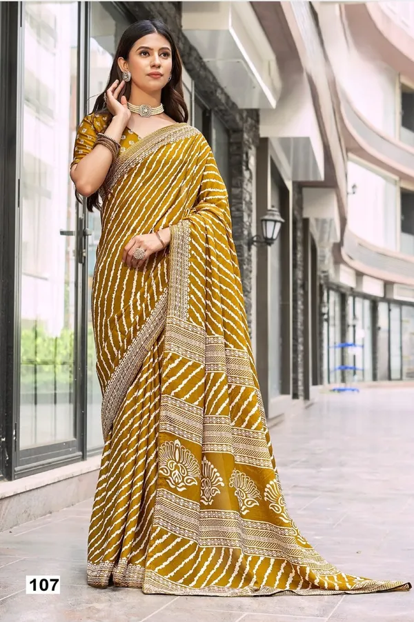 Mustard_Yellow_Dull_Moss_Leheriya_Gota_Patti_Border_Saree_For_Women