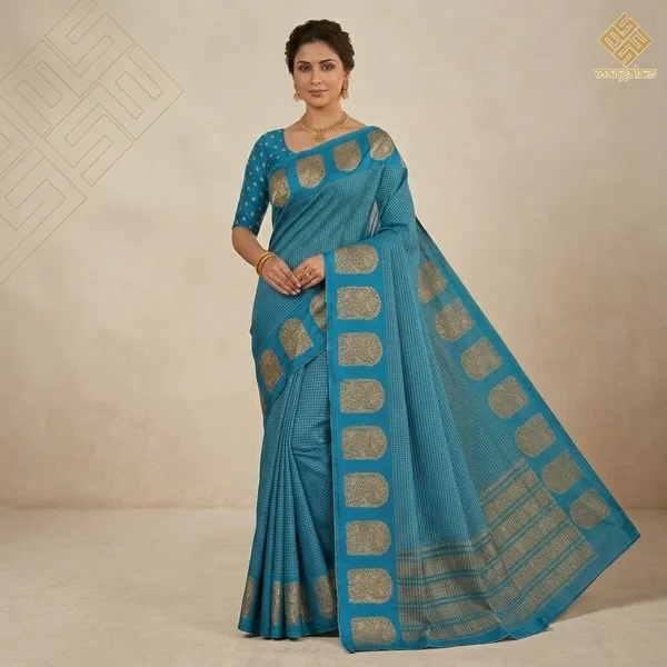 Blue_And_Black_Mysore_Crepe_Golden_Woven_Motif_And_Mysore_Crepe_Golden_Brocade_Border_Saree_For_Women_Pack_Of_2
