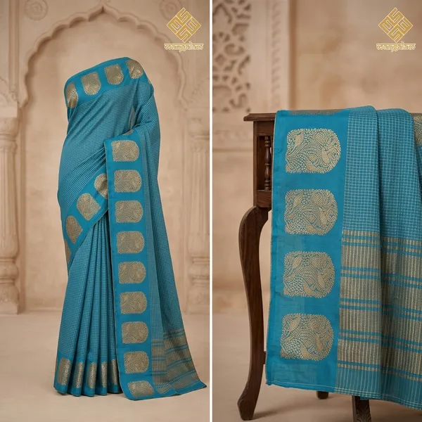 Blue_And_Black_Mysore_Crepe_Golden_Woven_Motif_And_Mysore_Crepe_Golden_Brocade_Border_Saree_For_Women_Pack_Of_2