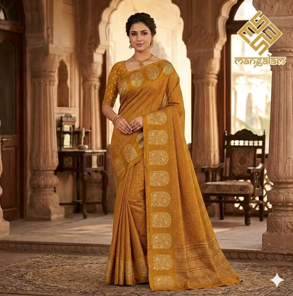 Mustard_Yellow_Mysore_Crepe_Woven_Golden_Motif_Saree_For_Women