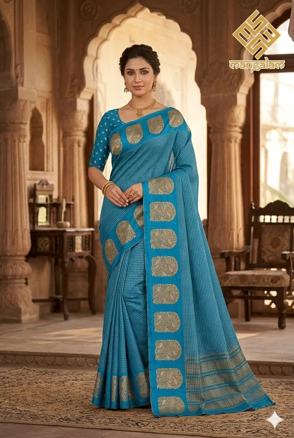 Blue_And_Black_Mysore_Crepe_Golden_Woven_Motif_And_Mysore_Crepe_Golden_Brocade_Border_Saree_For_Women_Pack_Of_2