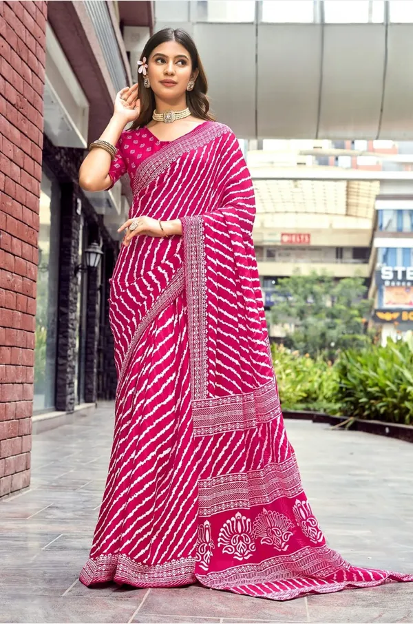 Pink_Pure_Dull_Moss_Bandhani_Print_Saree_For_Women
