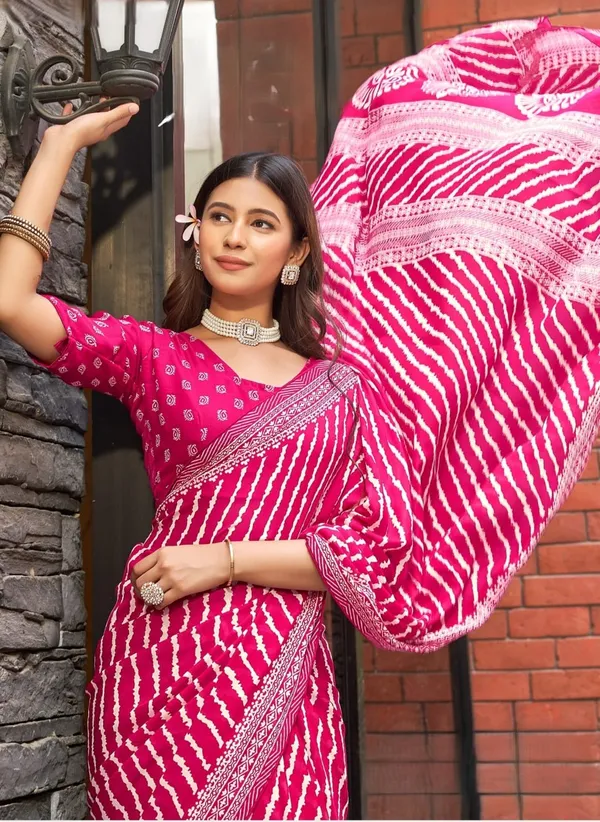 Pink_Pure_Dull_Moss_Bandhani_Print_Saree_For_Women