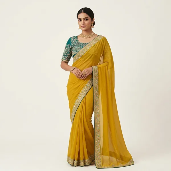 Yellow_Rangoli_Fabric_Sequin_Border_Embroidered_Blouse_Saree_For_Women