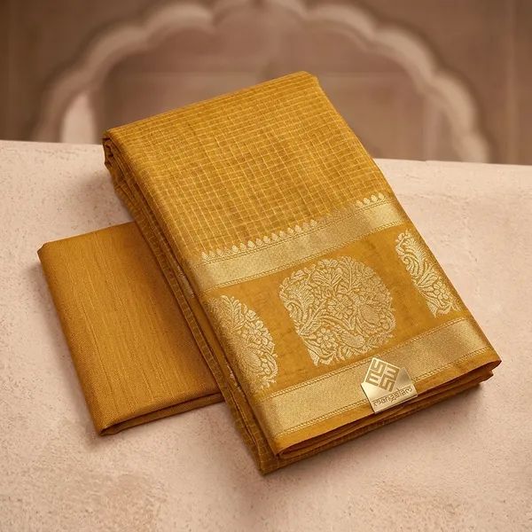 Mustard_Yellow_Mysore_Crepe_Woven_Golden_Motif_Saree_For_Women