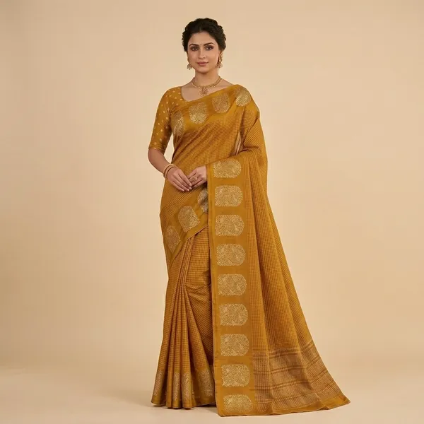 Mustard_Yellow_Mysore_Crepe_Woven_Golden_Motif_Saree_For_Women