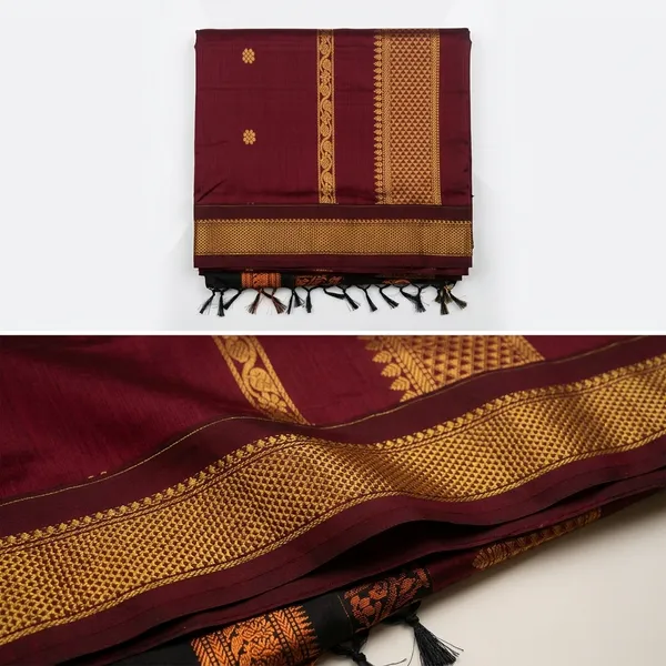 Maroon_Gadwal_Cotton_Silk_Golden_Zari_Border_Saree_For_Women