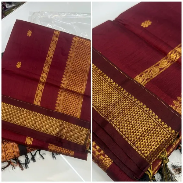 Maroon_Gadwal_Cotton_Silk_Golden_Zari_Border_Saree_For_Women