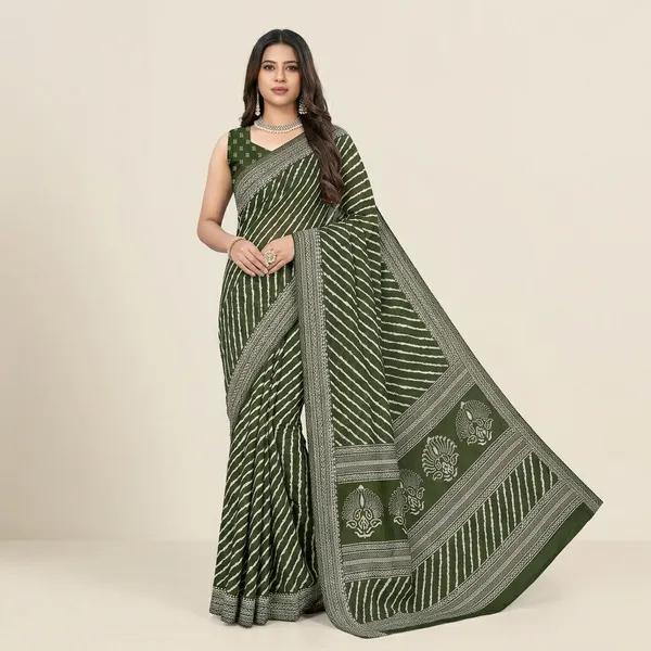 Olive_Green_Dull_Moss_Bandhani_Silver_Zari_Saree_For_Women