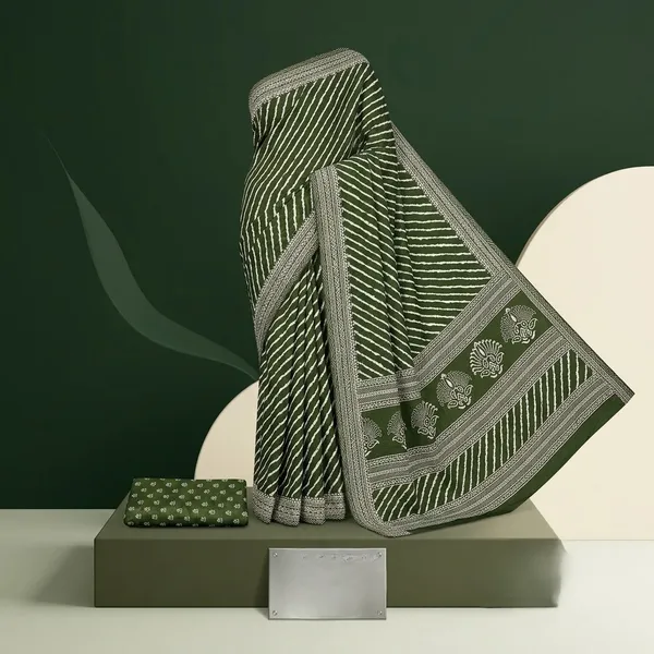 Olive_Green_Dull_Moss_Bandhani_Silver_Zari_Saree_For_Women