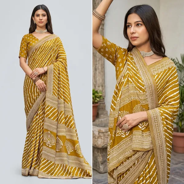 Mustard_Yellow_Dull_Moss_Leheriya_Gota_Patti_Border_Saree_For_Women