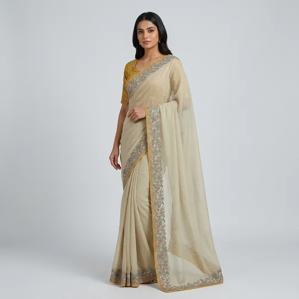 Off-White_Yellow_Rangoli_Embroidered_Organza_Saree_For_Women