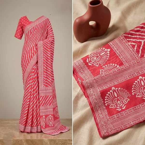 Pink_Dull_Moss_Leheriya_Print_Zari_Border_Saree_For_Women