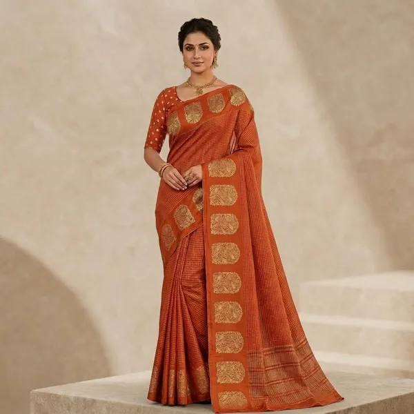 Orange_Mysore_Crepe_Zari_Work_Saree_For_Women