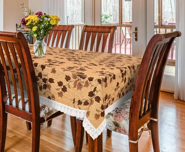 Agroha_Dining_Table_Cover,_PVC_Waterproof_Tablecloth,_Floral_Print_Design,_Rectangular,_54x78_Inches,_6_Seater,_Anti_Slip_Table_Mat_(Brown_Leaf,_54x78_Inches)