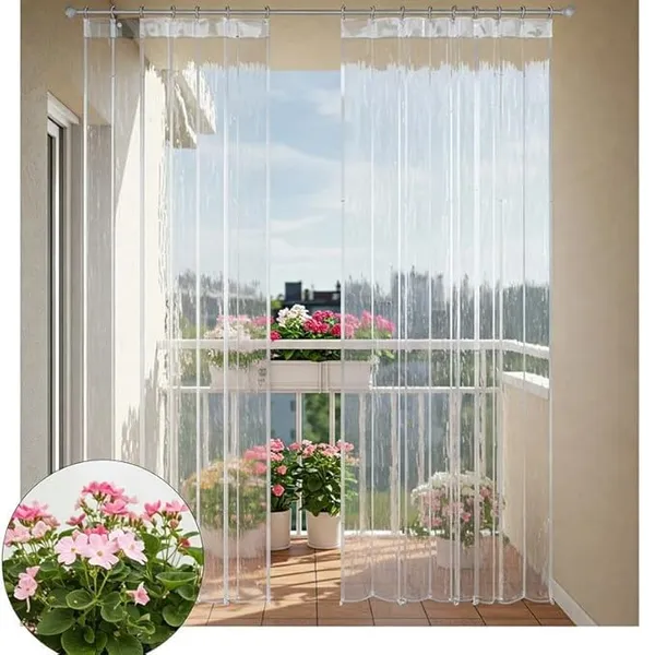 12_Ft_PVC_Transparent_AC_Curtain_|_AC_Curtain_with_8_Rings_Waterproof_Door/Partition_Curtain_|_0.5_mm_Thick_for_AC_Room,_Balcony_&_Home_(Pack_of_2)