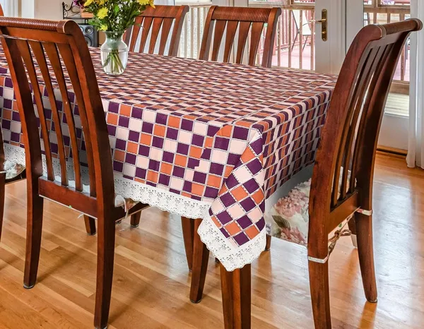 Agroha_Dining_Table_Cover,_PVC_Waterproof_Tablecloth,_Floral_Print_Design,_Rectangular,_54x78_Inches,_6_Seater,_Anti_Slip_Table_Mat_(Wine_Orange_Check,_54x78_Inches)