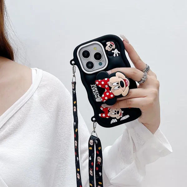 Multicolour_Silicone_Minnie_Mouse_Cartoon_Phone_Case_With_Strap