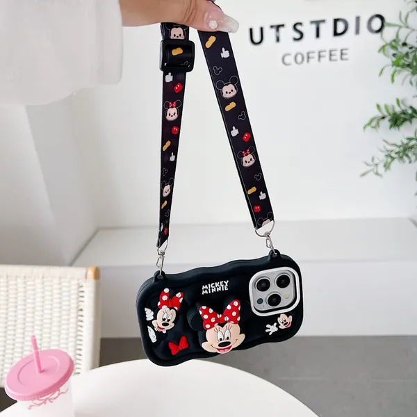 Multicolour_Silicone_Minnie_Mouse_Cartoon_Phone_Case_With_Strap