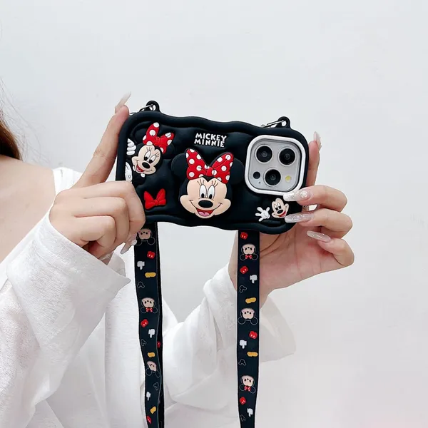 Multicolour_Silicone_Minnie_Mouse_Cartoon_Phone_Case_With_Strap