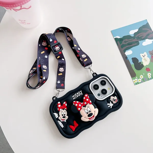 Multicolour_Silicone_Minnie_Mouse_Cartoon_Phone_Case_With_Strap