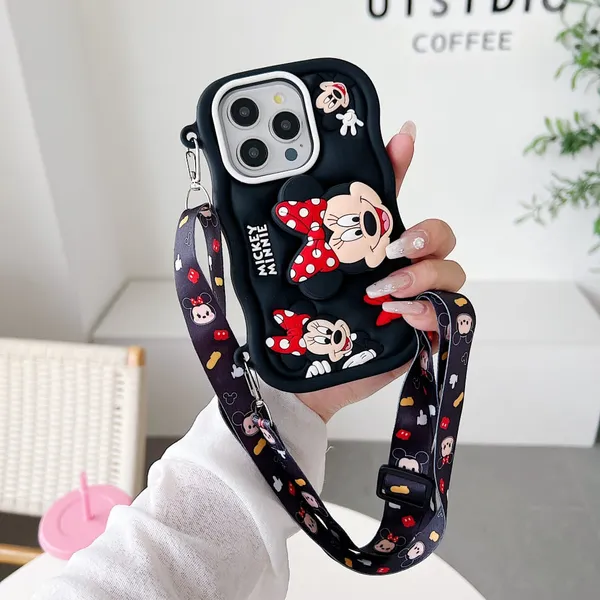 Multicolour_Silicone_Minnie_Mouse_Cartoon_Phone_Case_With_Strap