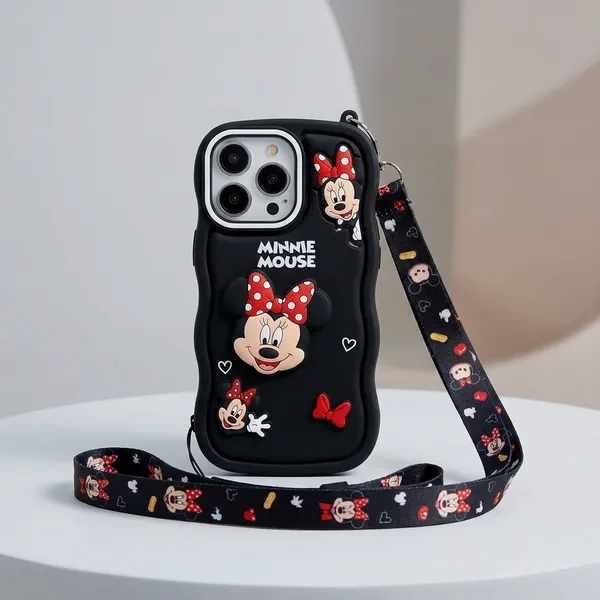 Multicolour_Silicone_Minnie_Mouse_Cartoon_Phone_Case_With_Strap