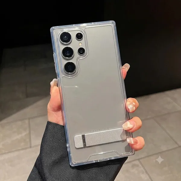 White_Tpu_Clear_Kickstand_Camera_Protection_Mobile_Phone_Case