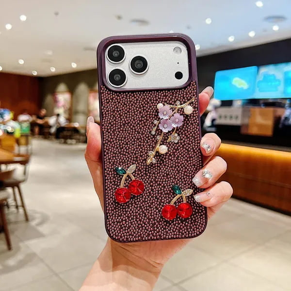 Peach_Tpu+Pc_Rhinestone_Floral_Design_Mobile_Phone_Case