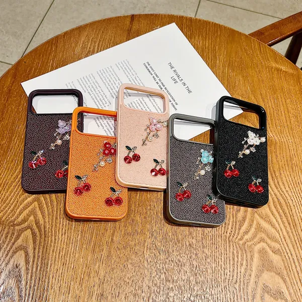 Peach_Tpu+Pc_Rhinestone_Floral_Design_Mobile_Phone_Case