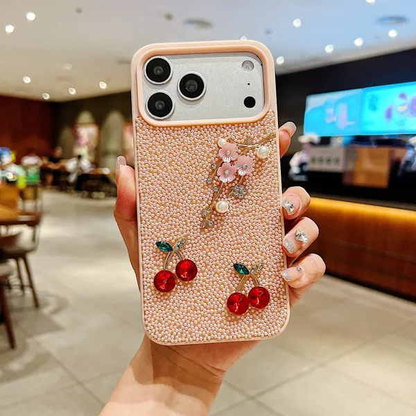 Peach_Tpu+Pc_Rhinestone_Floral_Design_Mobile_Phone_Case